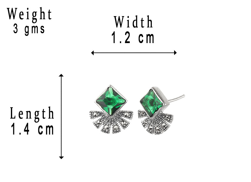 JSAJ 925 Silver Sterling silver emerald fan with MARCASTIE STUDD TOPS for Girls and Womens