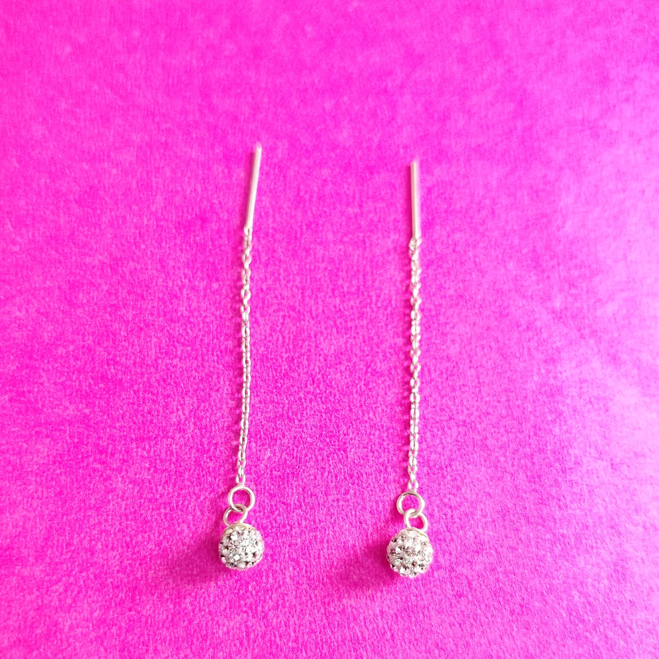 JSAJ 925 Silver SUI DHAGA ZERCONIA STONE Hanging Dangler for Girls and Womens