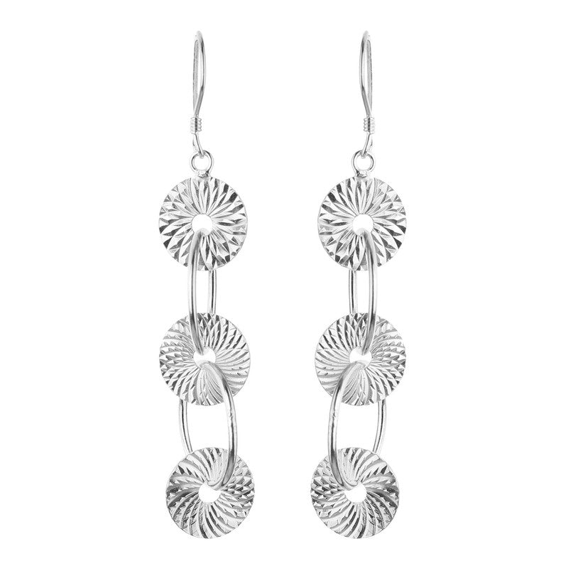 JSAJ 925 sterling silver laser-cut carved three-line long hanging dangler earrings for girls and women