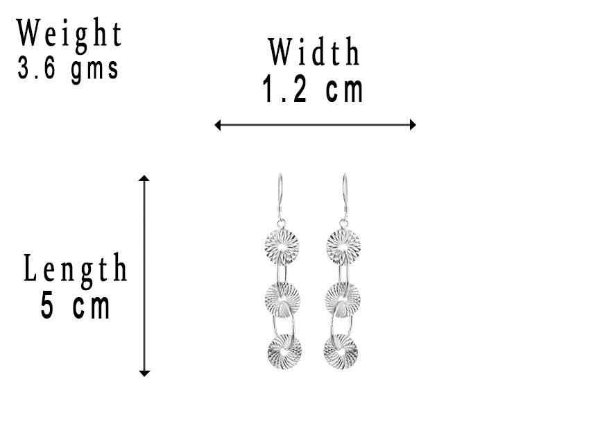JSAJ 925 sterling silver laser-cut carved three-line long hanging dangler earrings for girls and women