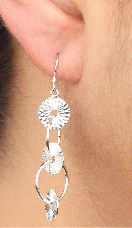 JSAJ 925 sterling silver laser-cut carved three-line long hanging dangler earrings for girls and women