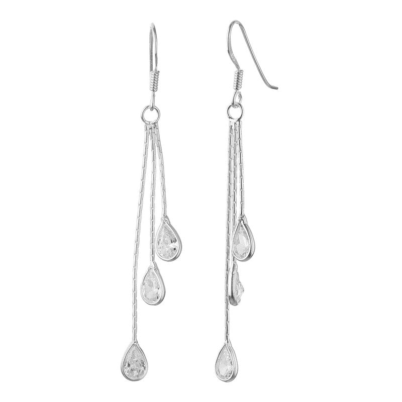 JSAJ 925 sterling silver chain hanging dangler zerconia stone Earing for Girls and Womens