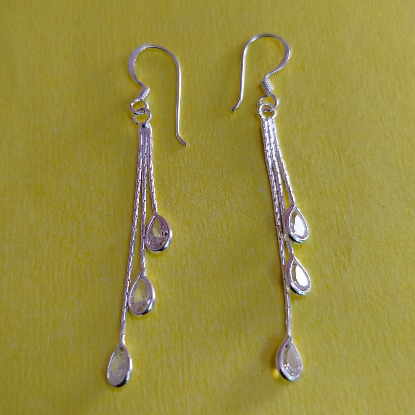 JSAJ 925 sterling silver chain hanging dangler zerconia stone Earing for Girls and Womens