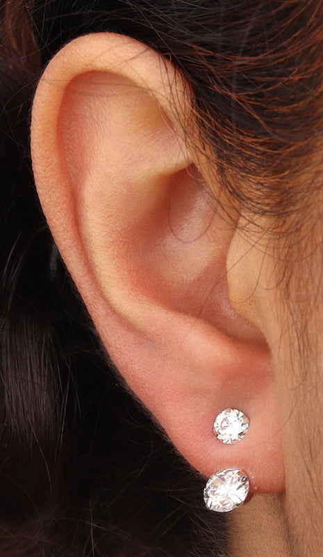 JSAJ 925 sterling silver double stone zirconia stud tops for girls and women.