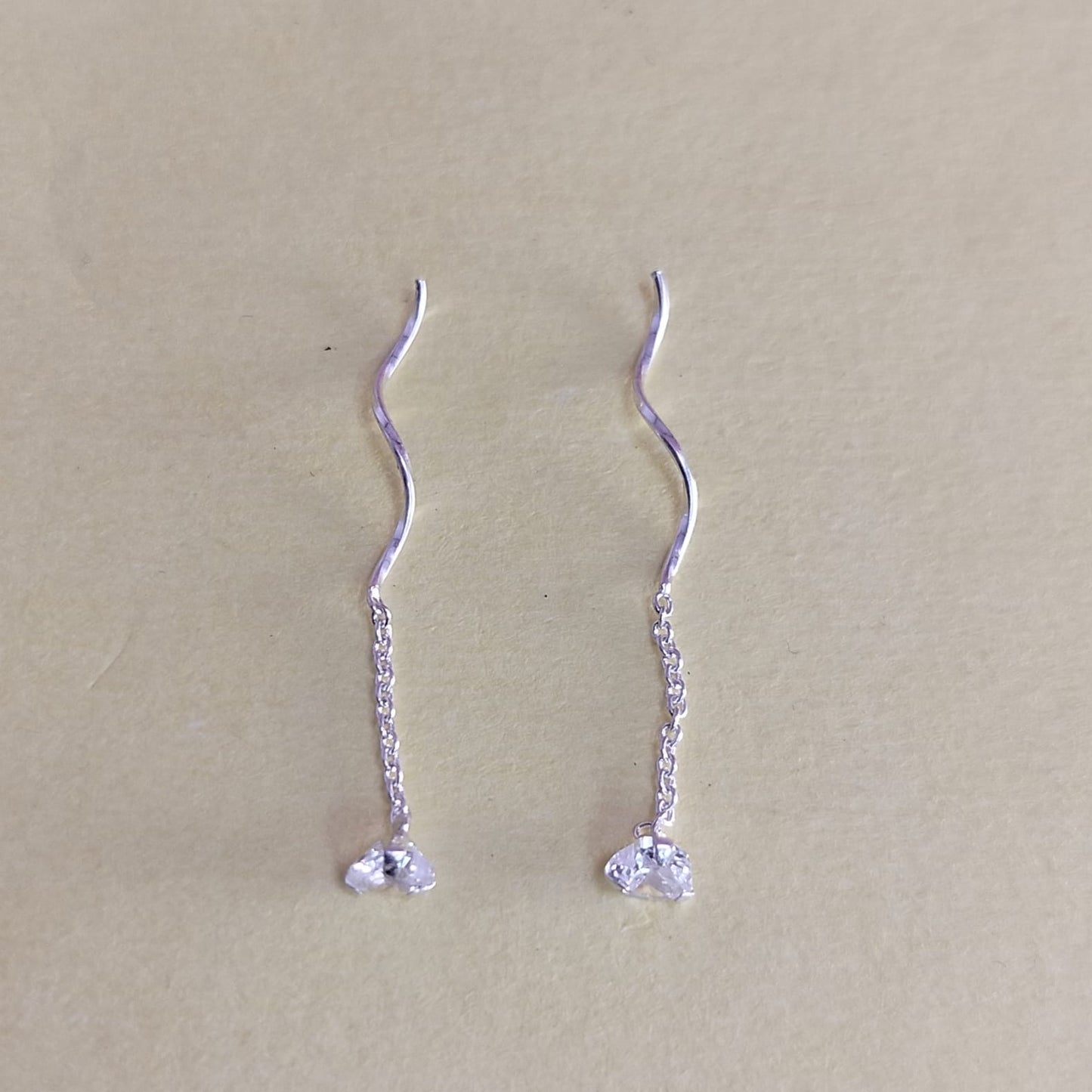 JSAJ 925 Sterling Silver heart stone SUI DHAGA Earring Hanging Dangler for Girls and Womens
