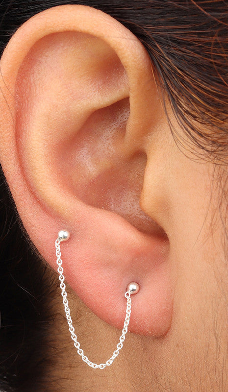 JSAJ 925 sterling silver double hole ball stud top earrings for girls and women