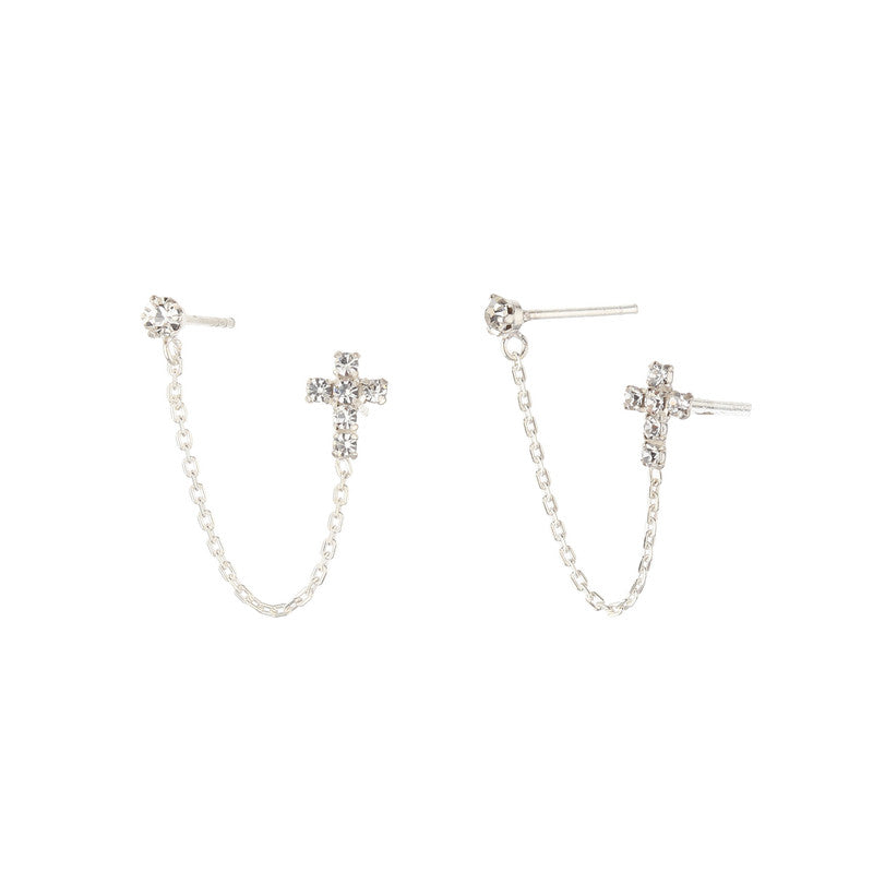 JSAJ 925 Sterling Silver Double Hole Cross Stud Earrings for Girls and Women