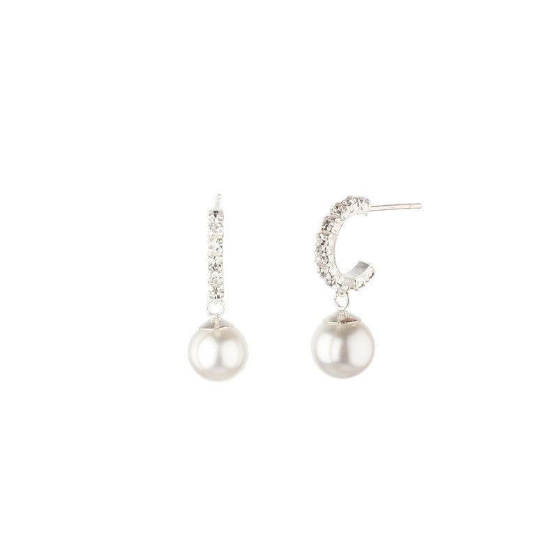 JSAJ 925 Sterling Silver Half Zirconia Stone Baali with Pearl Hanging for Girls and Women