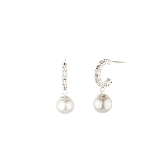 JSAJ 925 Sterling Silver Half Zirconia Stone Baali with Pearl Hanging for Girls and Women