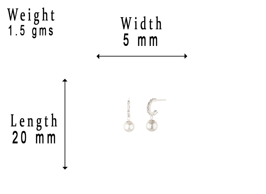 JSAJ 925 Sterling Silver Half Zirconia Stone Baali with Pearl Hanging for Girls and Women