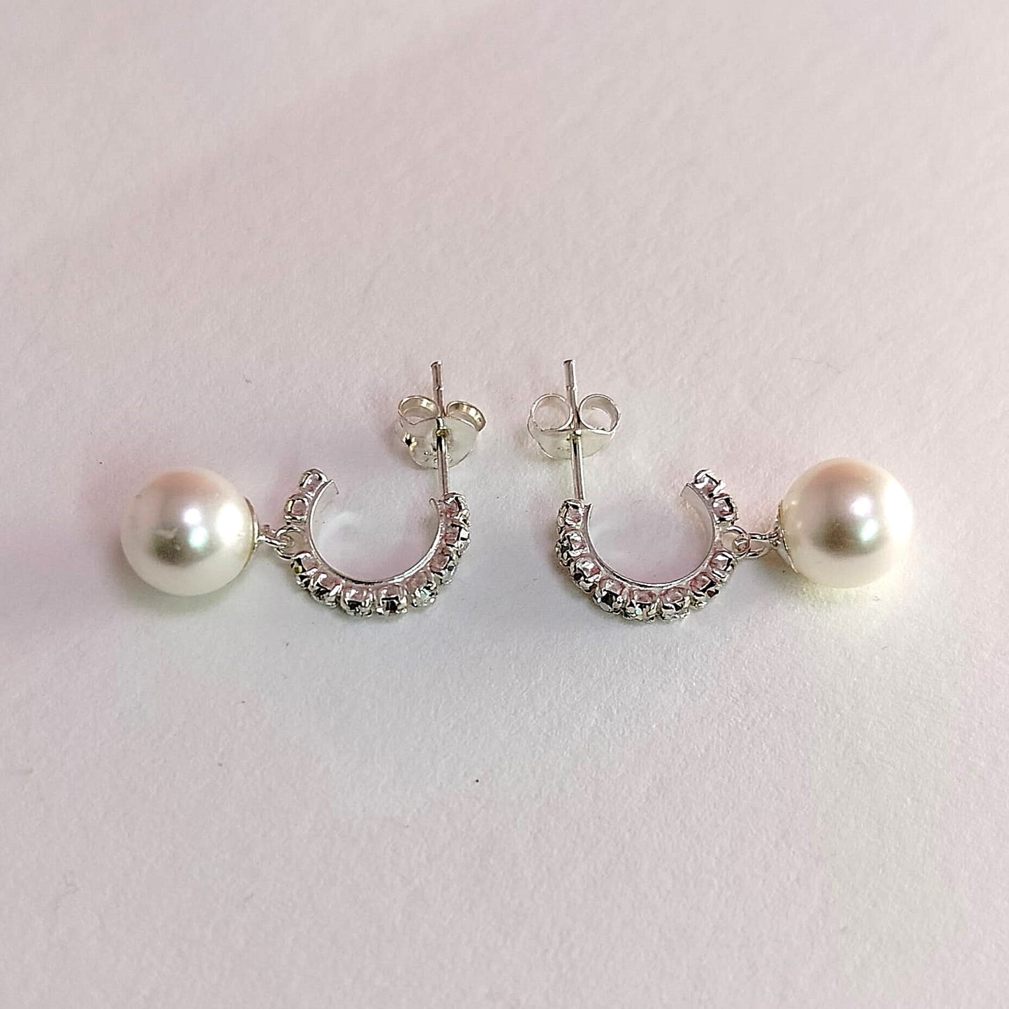 JSAJ 925 Sterling Silver Half Zirconia Stone Baali with Pearl Hanging for Girls and Women