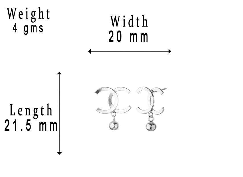 JSAJ Sterling silver 925 small stud with ball hanging design for girls and women