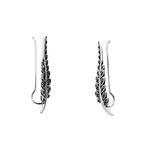 JSAJ 925 Sterling Silver Oxidized Leaf Ear Cuff Earrings for Girls and Women