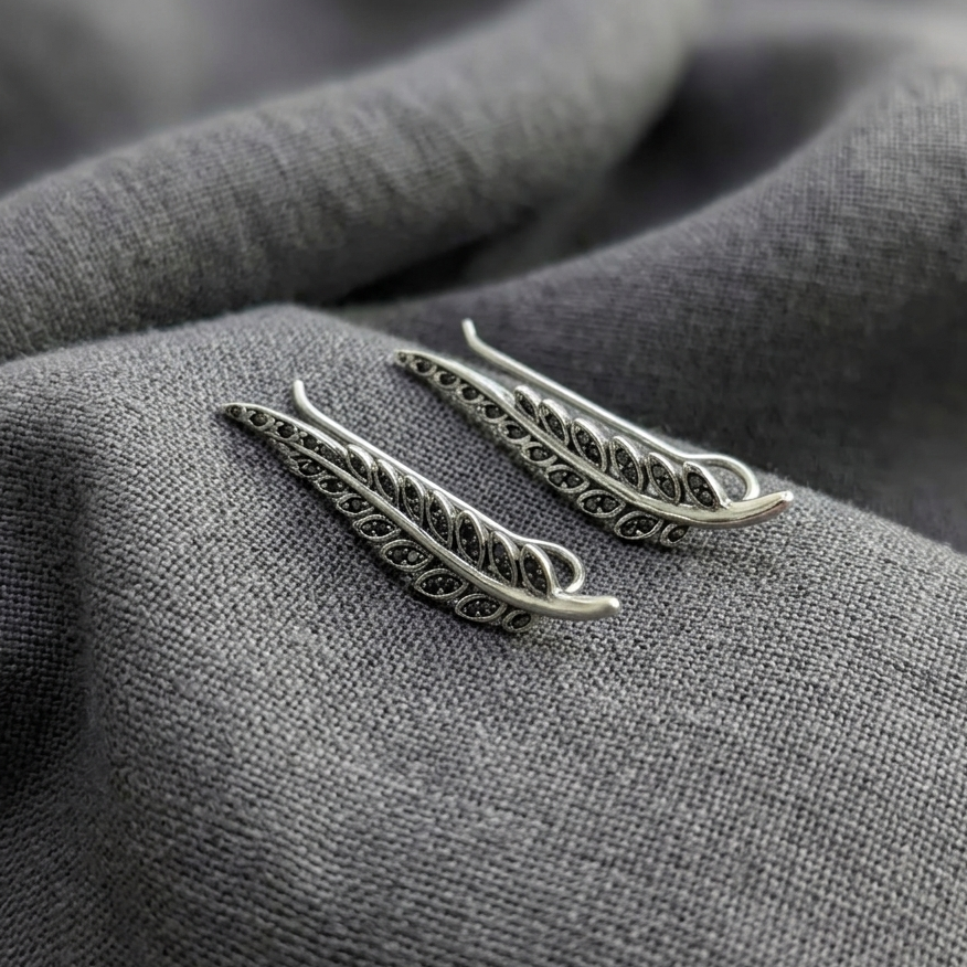JSAJ 925 Sterling Silver Oxidized Leaf Ear Cuff Earrings for Girls and Women