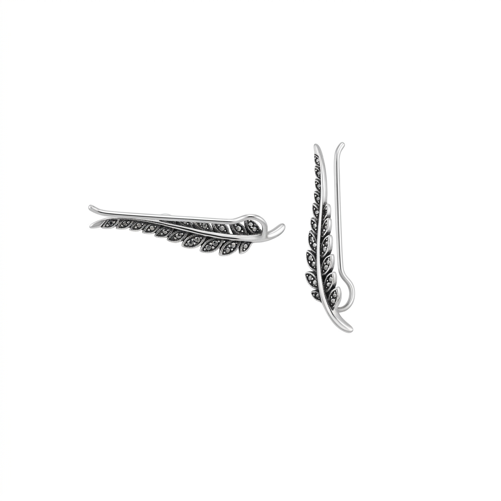 JSAJ 925 Sterling Silver Oxidized Leaf Ear Cuff Earrings for Girls and Women