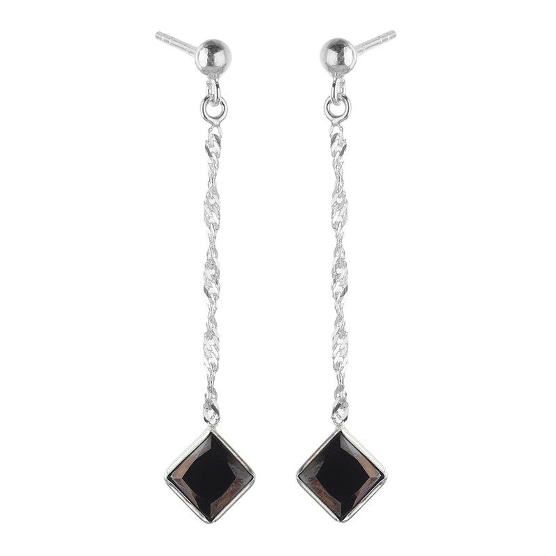 JSAJ 925 sterling silver black onyx square stone hanging dangler earrings for girls and women
