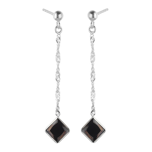 JSAJ 925 sterling silver black onyx square stone hanging dangler earrings for girls and women