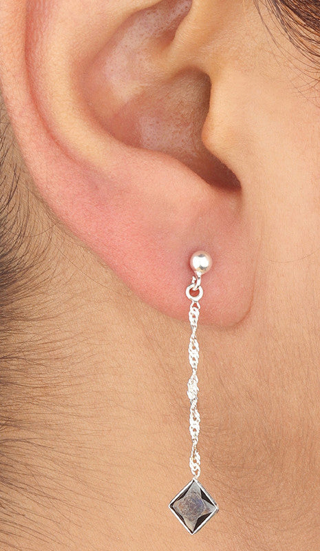 JSAJ 925 sterling silver black onyx square stone hanging dangler earrings for girls and women