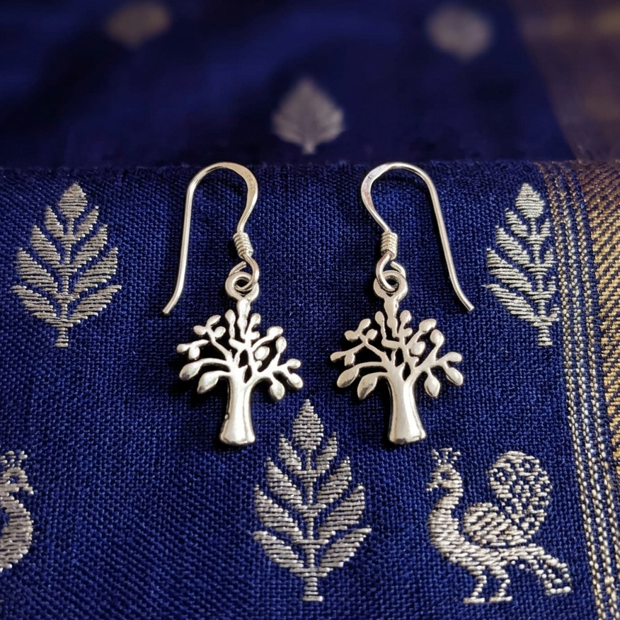 JSAJ 925 sterling silver hanging Tree of Life earrings for girls and women