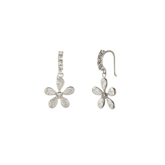 JSAJ 925 sterling silver zirconia flower earrings for girls and women