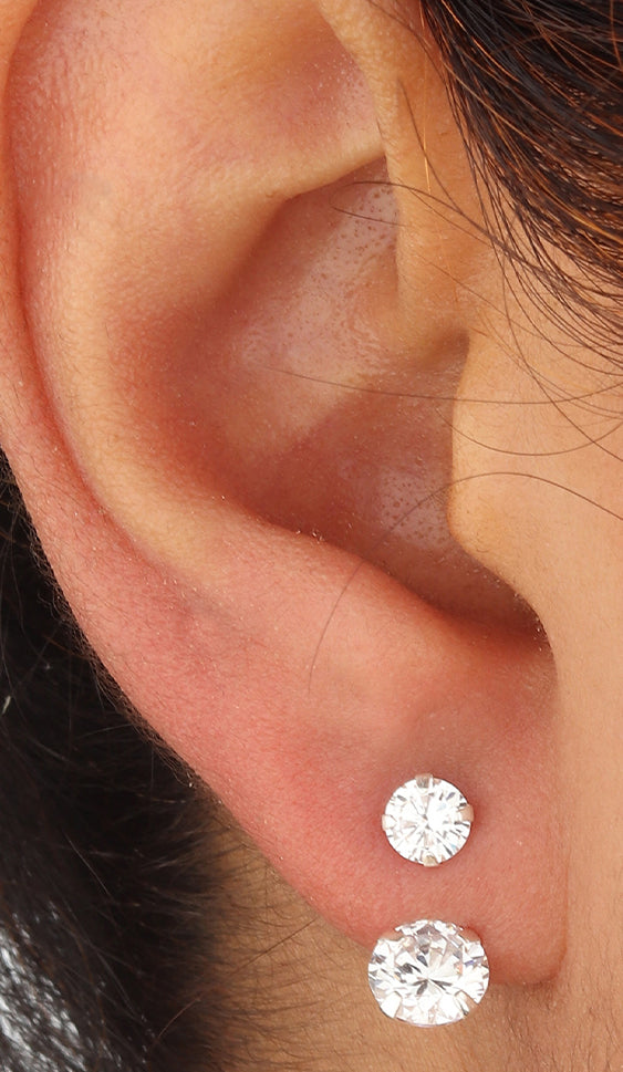 JSAJ 925 sterling silver double stone zirconia stud tops for girls and women