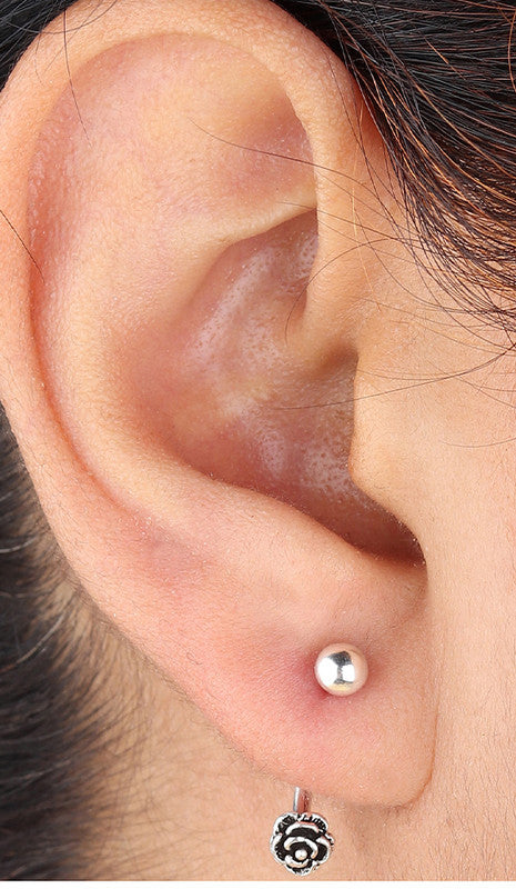 JSAJ JSAJ 925 Silver Rose Ball Earrings for Girls and Women