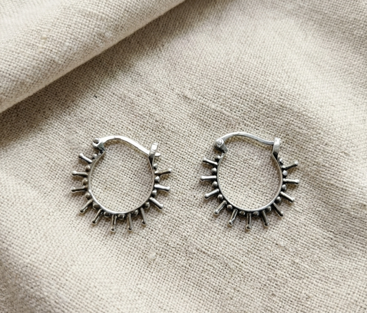 JSAJ 92.5 Pure Silver Oxidized Boho Sun Flare Hoop Bali Earring For Girls And Womens