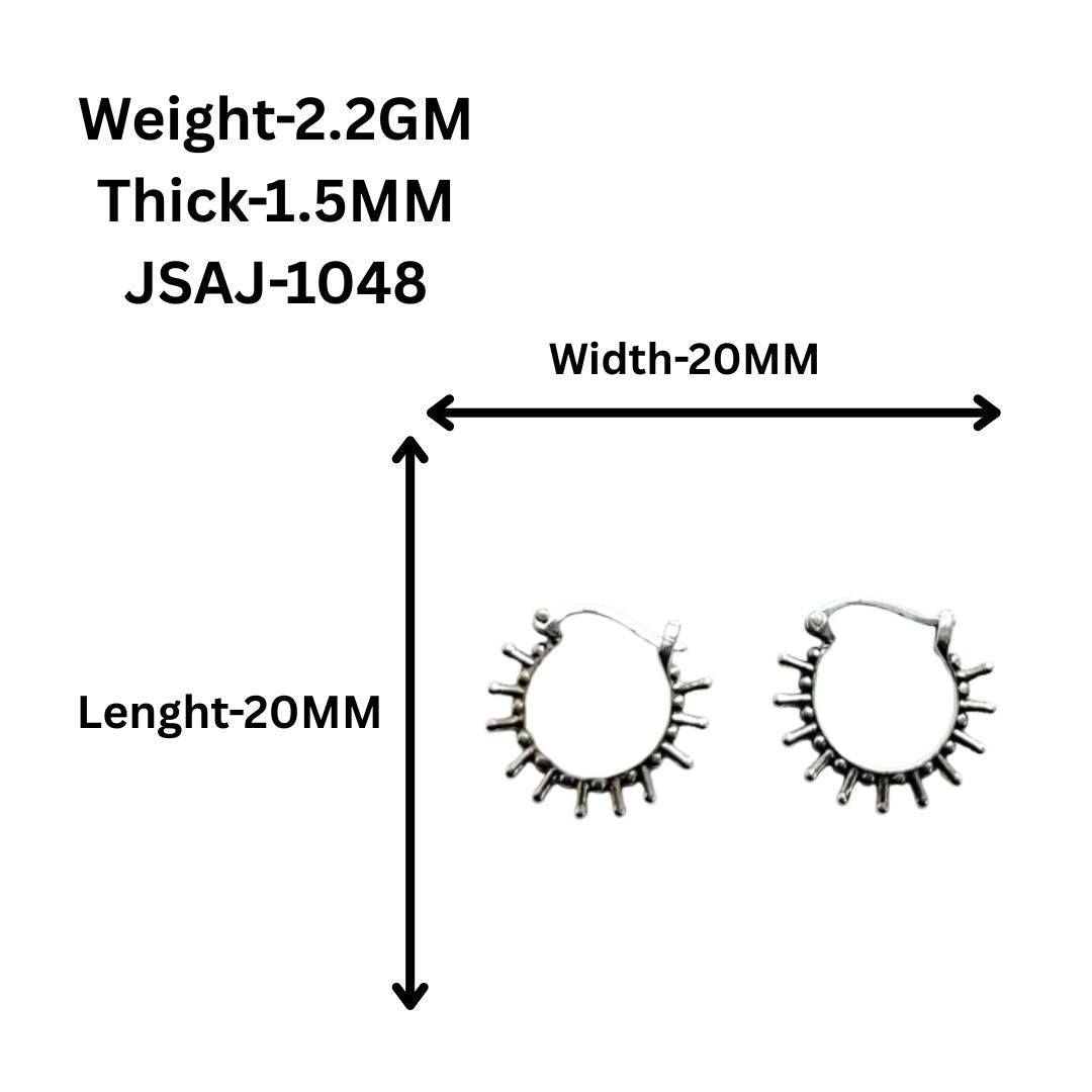 JSAJ 92.5 Pure Silver Oxidized Boho Sun Flare Hoop Bali Earring For Girls And Womens