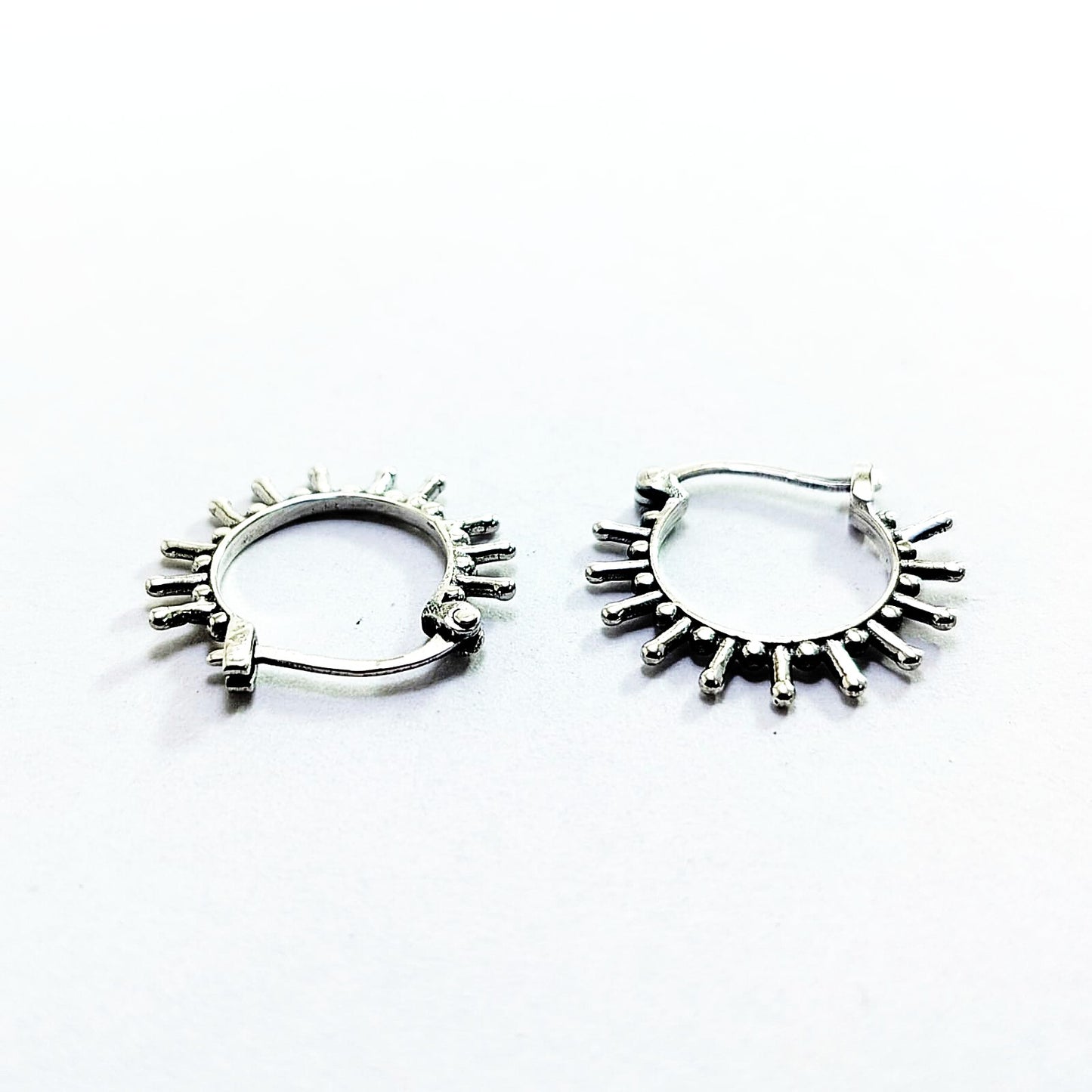 JSAJ 92.5 Pure Silver Oxidized Boho Sun Flare Hoop Bali Earring For Girls And Womens