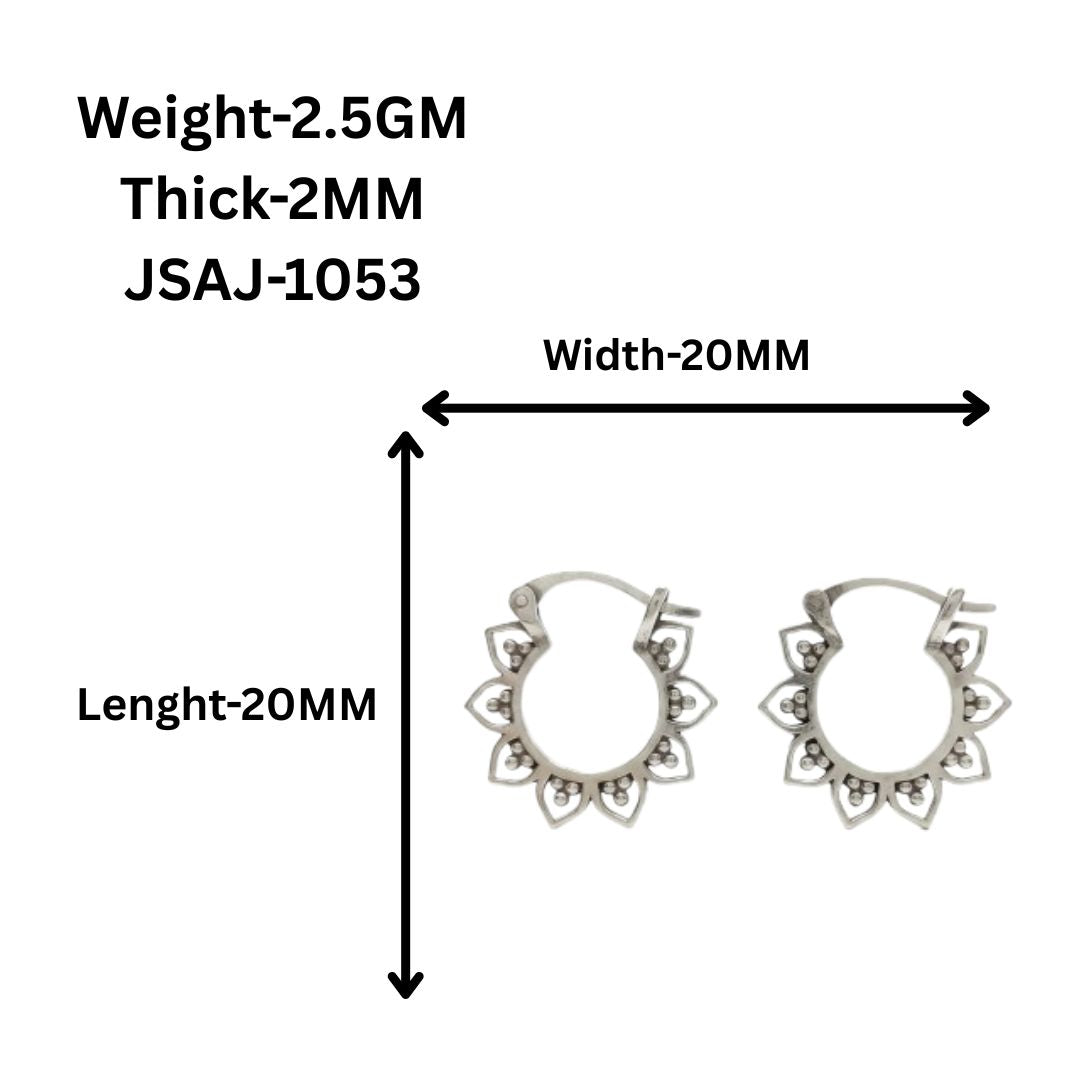 JSAJ 92.5 Pure Silver Oxidised 20mm Lotus Hoop Earrings for Women