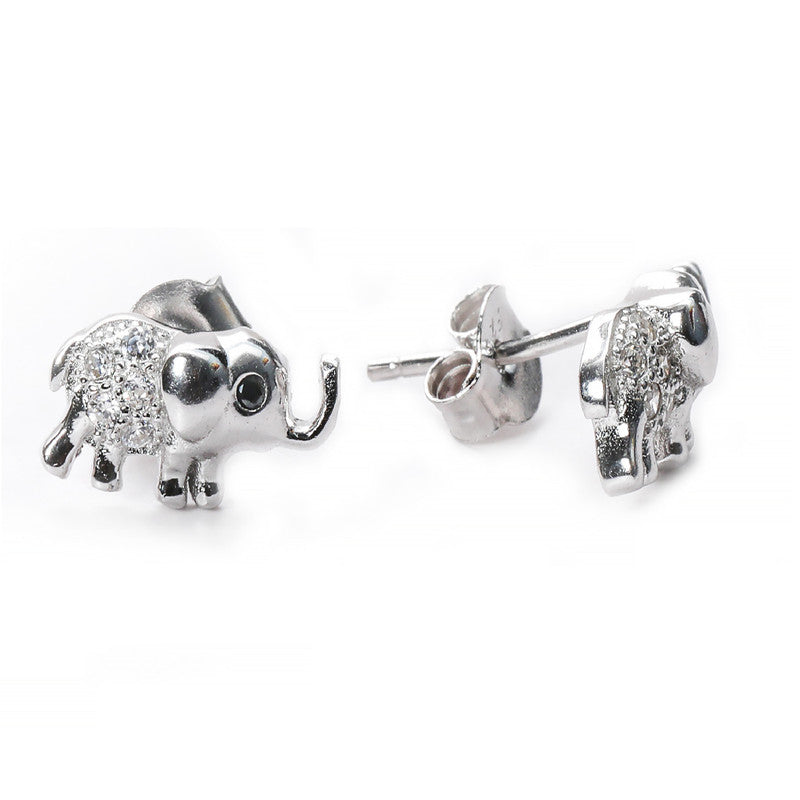 jsaj Silver 925 Sterling Silver Elephants Studds Tops Zercon Stone Studded Tiny Zercon Micro Setting of Stones Platinum Polish Studd For Womens or Girls
