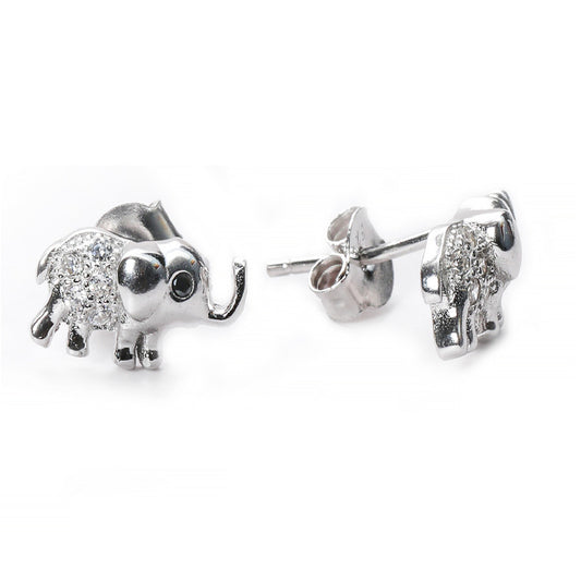 jsaj Silver 925 Sterling Silver Elephants Studds Tops Zercon Stone Studded Tiny Zercon Micro Setting of Stones Platinum Polish Studd For Womens or Girls