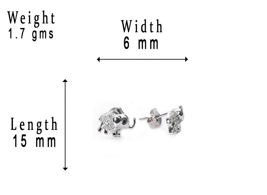 jsaj Silver 925 Sterling Silver Elephants Studds Tops Zercon Stone Studded Tiny Zercon Micro Setting of Stones Platinum Polish Studd For Womens or Girls