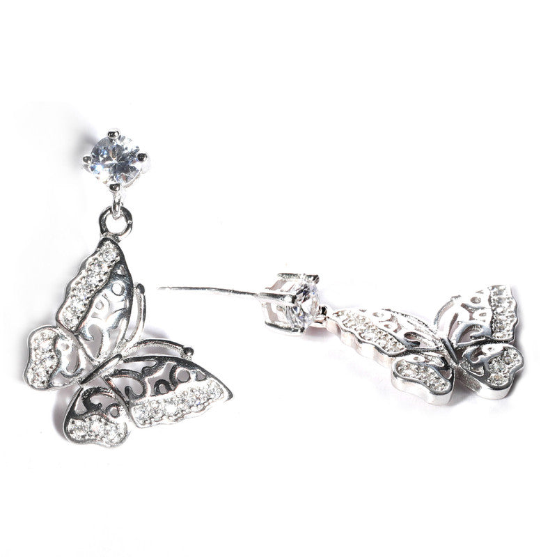jsaj Silver 925 Sterling Silver Butter Fly Studds Tops Zercon Stone Studded Tiny Zercon Micro Setting of Stones Platinum Polish Studd For Womens or Girls