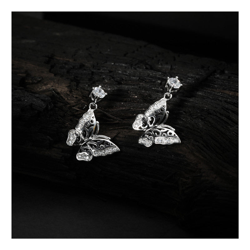 jsaj Silver 925 Sterling Silver Butter Fly Studds Tops Zercon Stone Studded Tiny Zercon Micro Setting of Stones Platinum Polish Studd For Womens or Girls