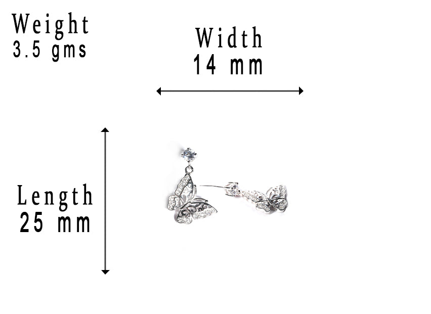 jsaj Silver 925 Sterling Silver Butter Fly Studds Tops Zercon Stone Studded Tiny Zercon Micro Setting of Stones Platinum Polish Studd For Womens or Girls
