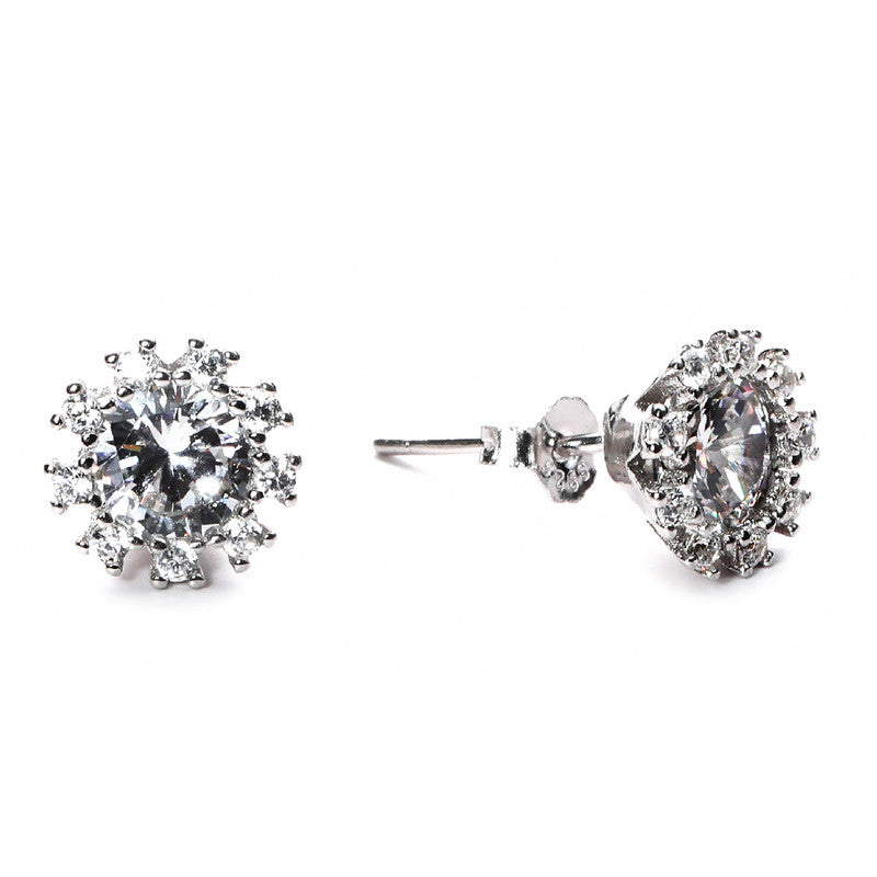 jsaj Silver 925 Sterling Silver Studds Tops Zercon Stone Studded Tiny Zercon Micro Setting of Stones Platinum Polish Studd For Womens or Girls
