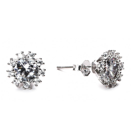 jsaj Silver 925 Sterling Silver Studds Tops Zercon Stone Studded Tiny Zercon Micro Setting of Stones Platinum Polish Studd For Womens or Girls