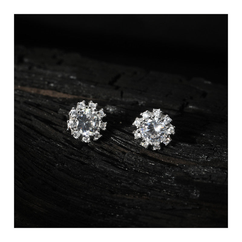 jsaj Silver 925 Sterling Silver Studds Tops Zercon Stone Studded Tiny Zercon Micro Setting of Stones Platinum Polish Studd For Womens or Girls
