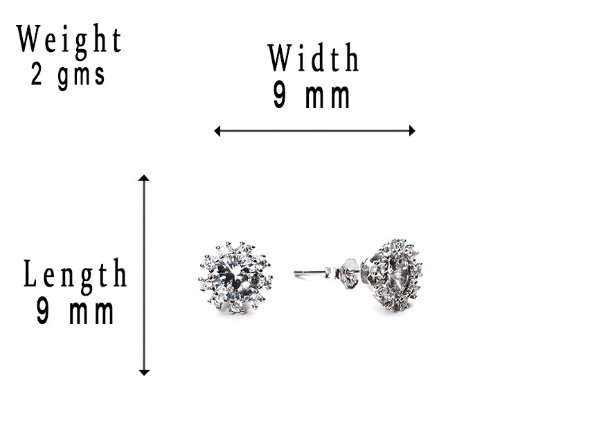 jsaj Silver 925 Sterling Silver Studds Tops Zercon Stone Studded Tiny Zercon Micro Setting of Stones Platinum Polish Studd For Womens or Girls