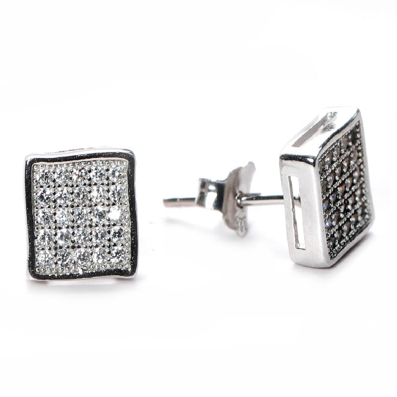 jsaj Silver 925 Sterling Silver Rectangle Design Studds Tops Zercon Stone Studded Tiny Zercon Micro Setting of Stones Platinum Polish Studd For Womens or Girls