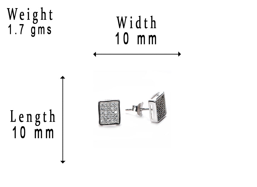 jsaj Silver 925 Sterling Silver Rectangle Design Studds Tops Zercon Stone Studded Tiny Zercon Micro Setting of Stones Platinum Polish Studd For Womens or Girls
