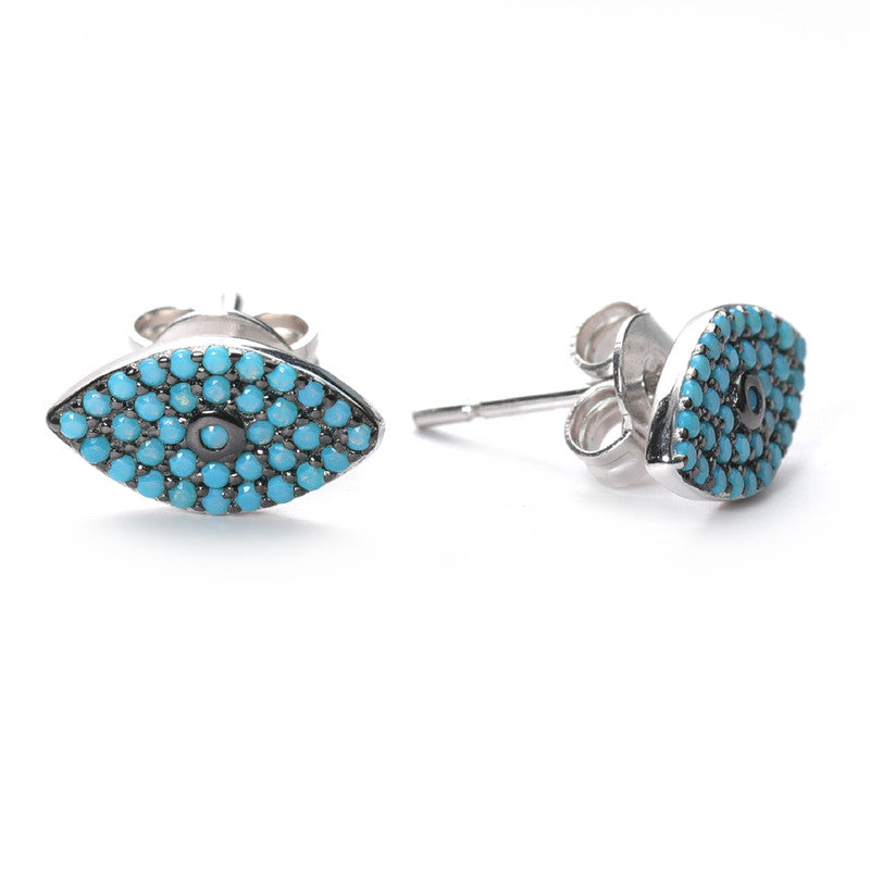 jsaj Silver 925 Sterling Silver Turquoise Studds Tops Zercon Stone Studded Tiny Zercon Micro Setting of Stones Platinum Polish Studd For Womens or Girls