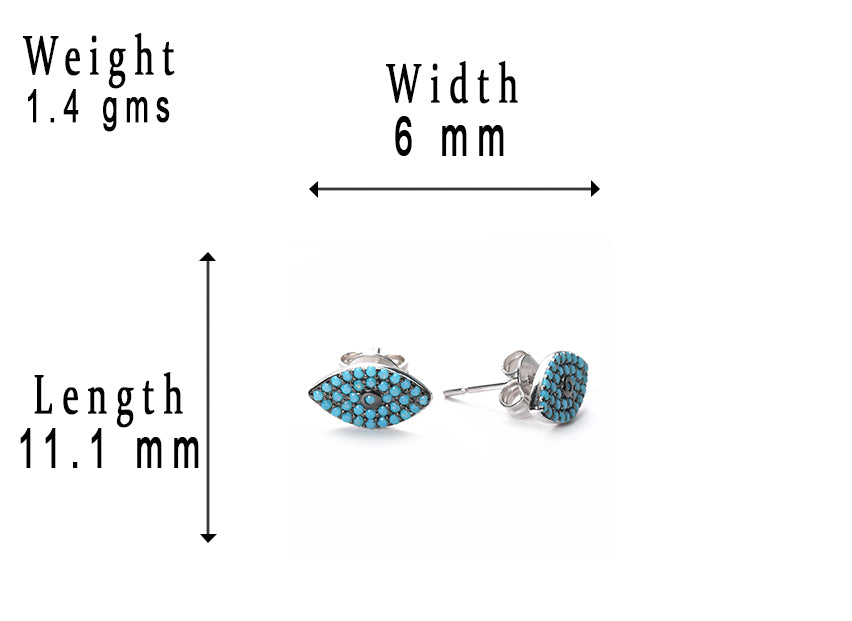 jsaj Silver 925 Sterling Silver Turquoise Studds Tops Zercon Stone Studded Tiny Zercon Micro Setting of Stones Platinum Polish Studd For Womens or Girls