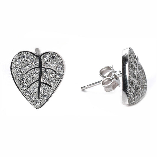 jsaj Silver 925 Sterling Silver Leaves Design Studds Tops Zercon Stone Studded Tiny Zercon Micro Setting of Stones Platinum Polish Studd For Womens or Girls