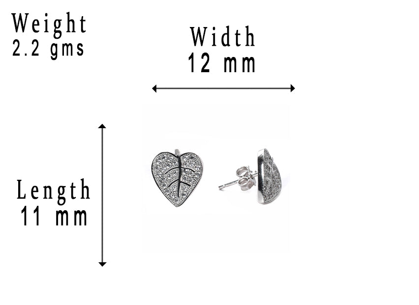 jsaj Silver 925 Sterling Silver Leaves Design Studds Tops Zercon Stone Studded Tiny Zercon Micro Setting of Stones Platinum Polish Studd For Womens or Girls
