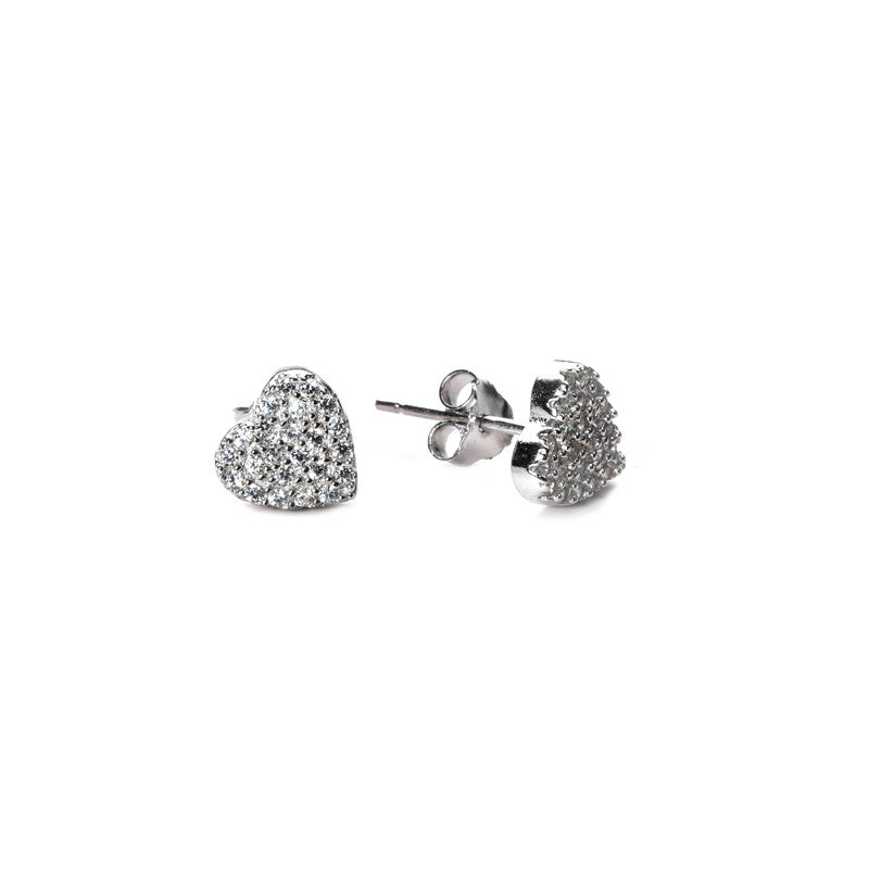 jsaj Silver 925 Sterling Silver Heart Shaps Studds Tops Zercon Stone Studded Tiny Zercon Micro Setting of Stones Platinum Polish Studd For Womens or Girls