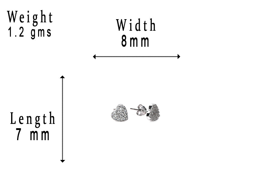 jsaj Silver 925 Sterling Silver Heart Shaps Studds Tops Zercon Stone Studded Tiny Zercon Micro Setting of Stones Platinum Polish Studd For Womens or Girls