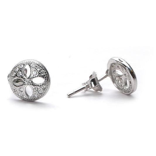 jsaj Silver 925 Sterling Silver Circle With Flowers Studds Tops Zercon Stone Studded Tiny Zercon Micro Setting of Stones Platinum Polish Studd For Womens or Girls