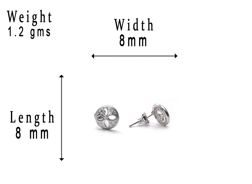jsaj Silver 925 Sterling Silver Circle With Flowers Studds Tops Zercon Stone Studded Tiny Zercon Micro Setting of Stones Platinum Polish Studd For Womens or Girls
